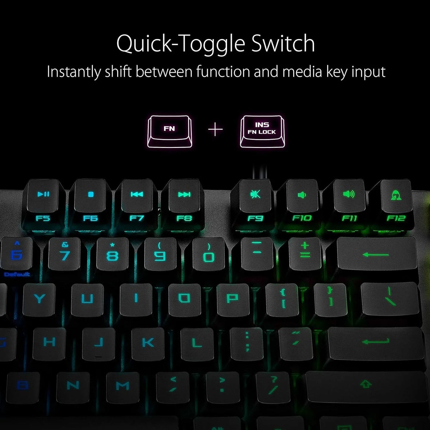 ROG Strix Scope RX mechanical gaming keyboard with RGB lighting and a quick-toggle switch highlighted