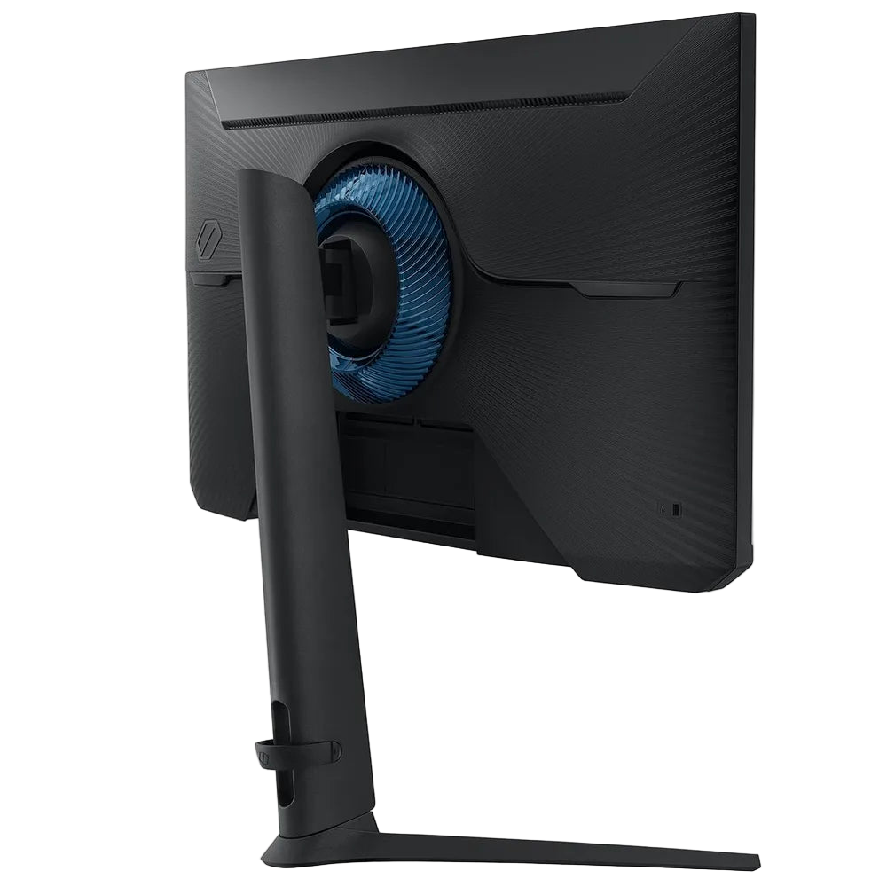 Gaming monitor with a blue cooling system on a white background