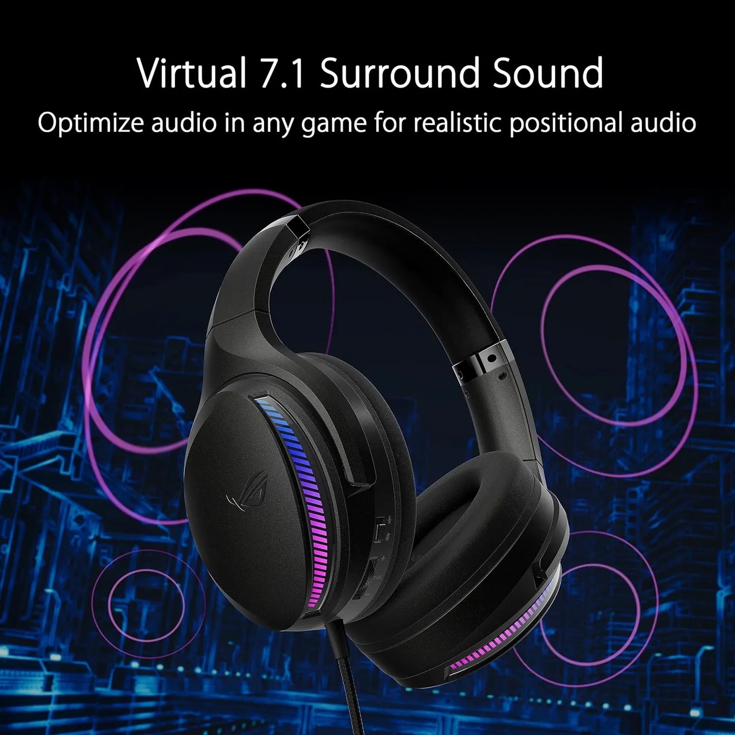 ROG Fusion II 300 Gaming Headset with RGB lighting and virtual 7.1 surround sound