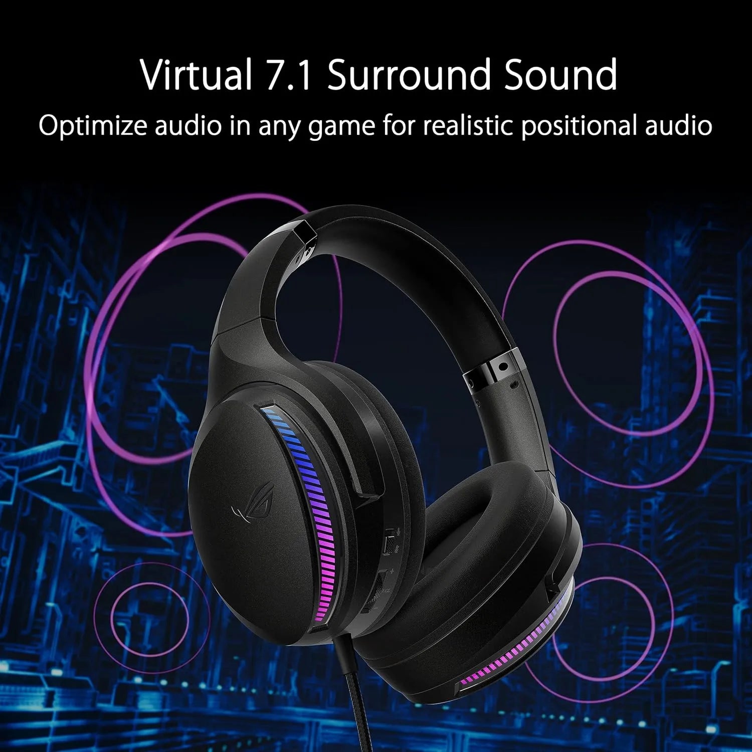 ROG Fusion II 300 Gaming Headset with RGB lighting and virtual 7.1 surround sound