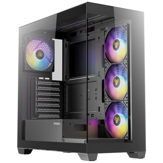 Computer case with RGB lighting on a white background