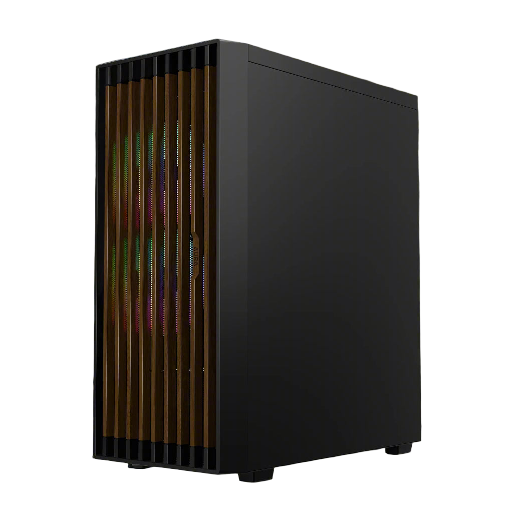 Computer case with RGB lighting on a white background