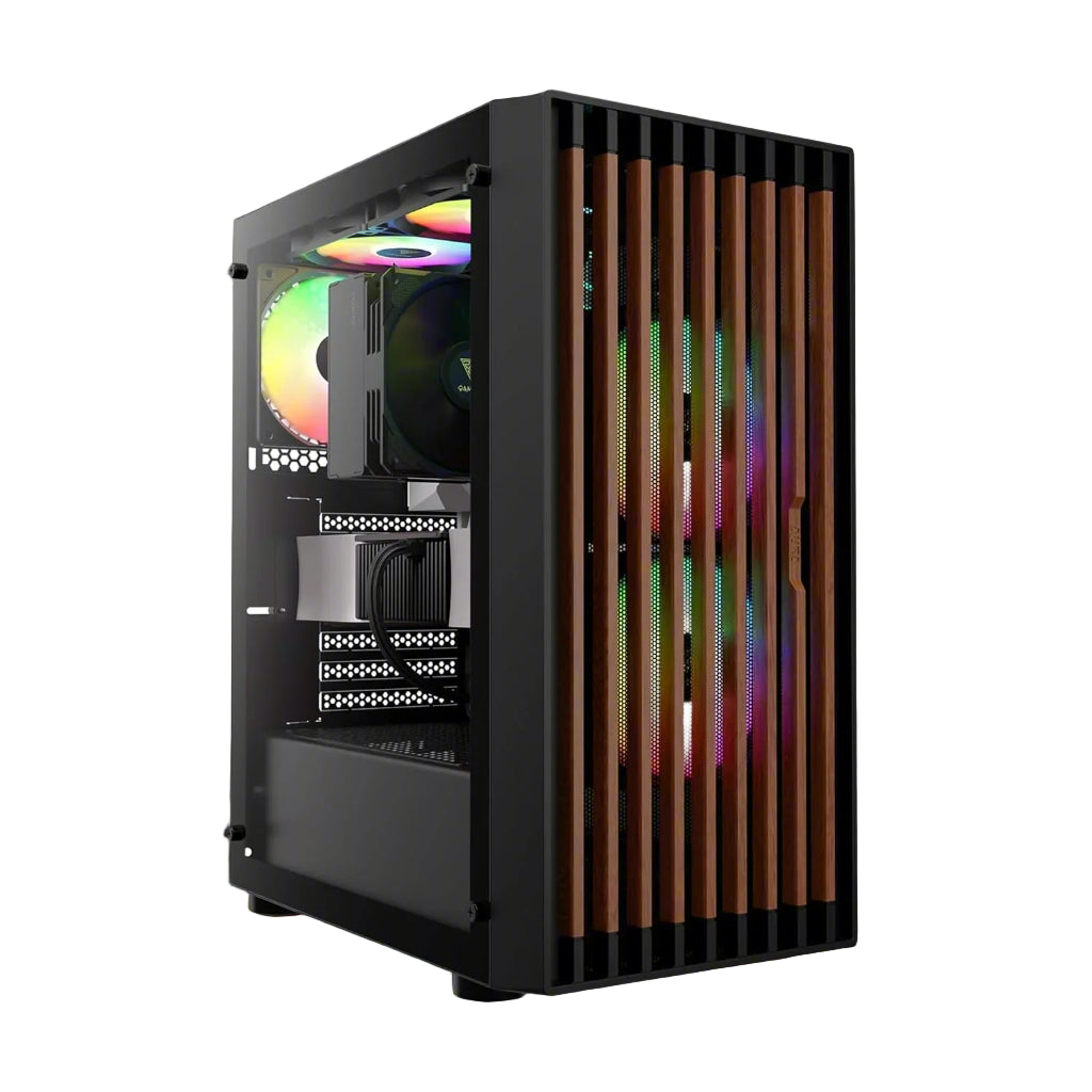 Computer case with RGB lighting on a white background