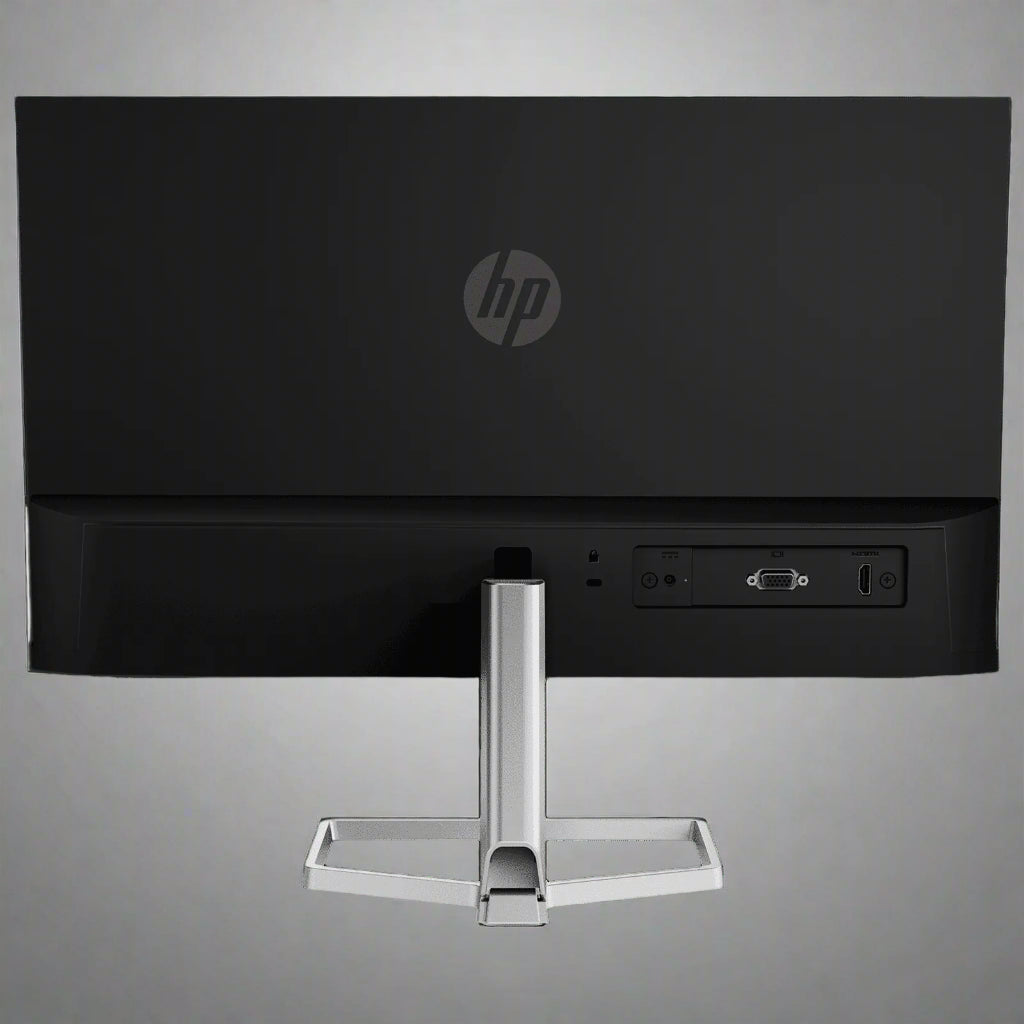 Black HP monitor with stand on a white background