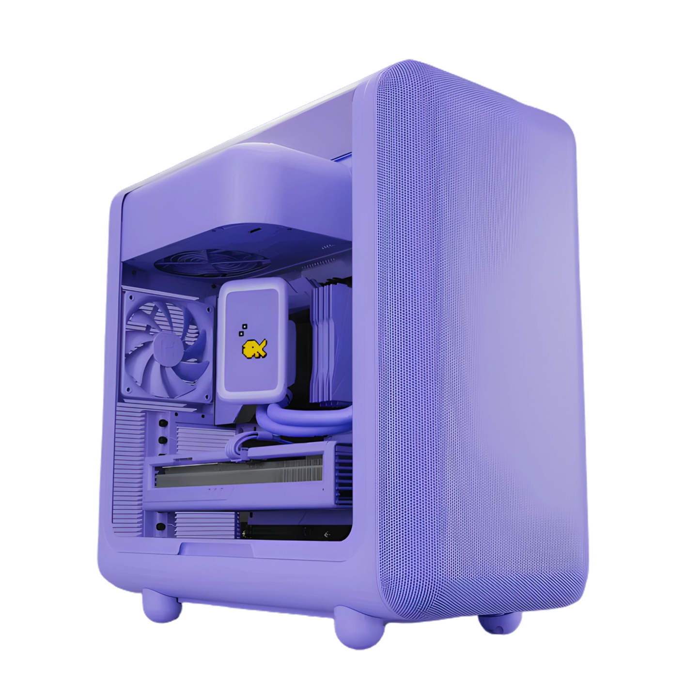 Gaming computer case with RGB lighting on a white background