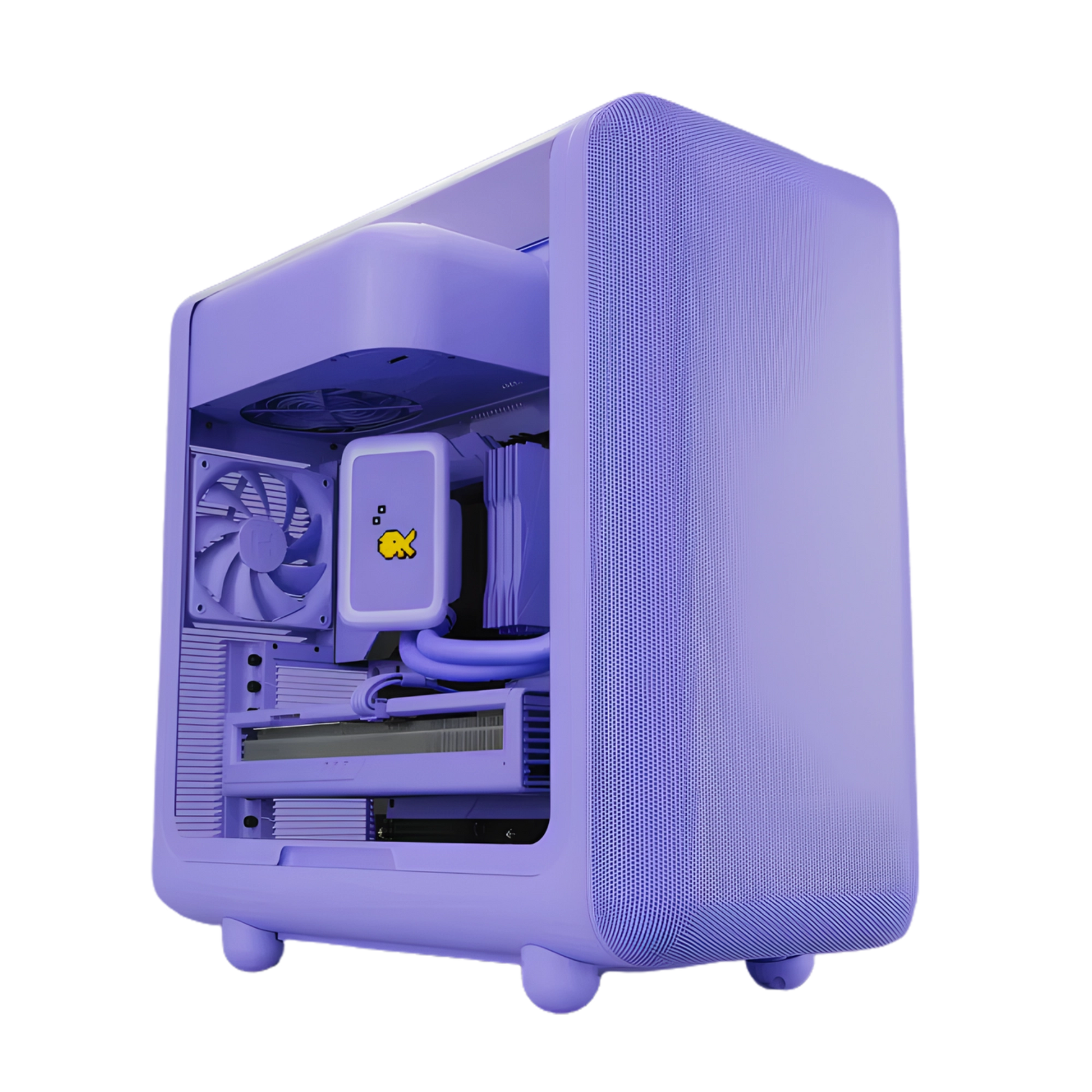 Gaming computer case with RGB lighting on a white background