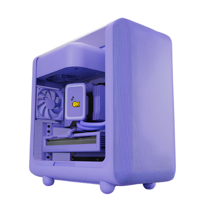 Gaming computer case with RGB lighting on a white background