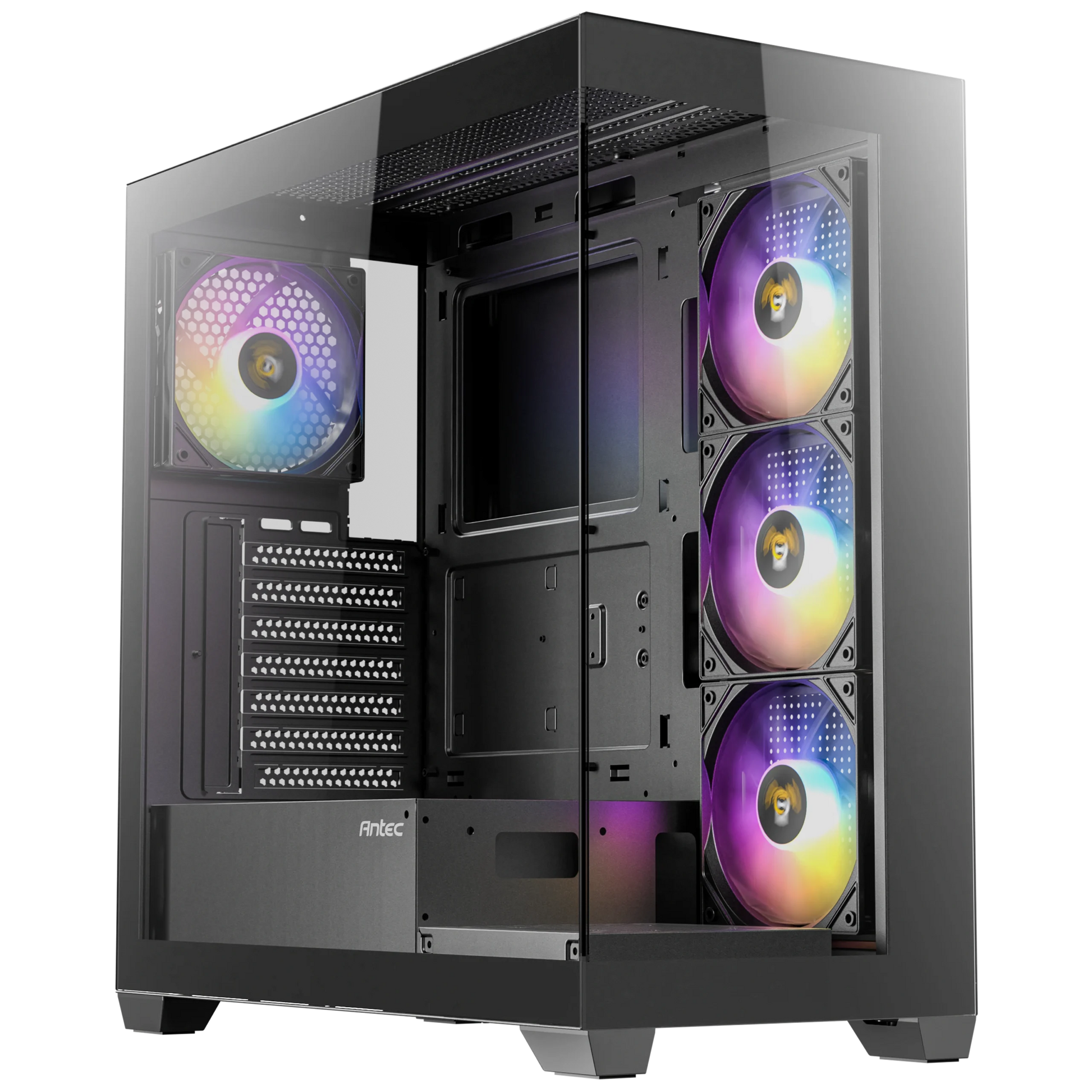 Computer case with RGB lighting on a white background