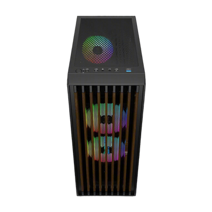 Computer case with RGB lighting on a white background