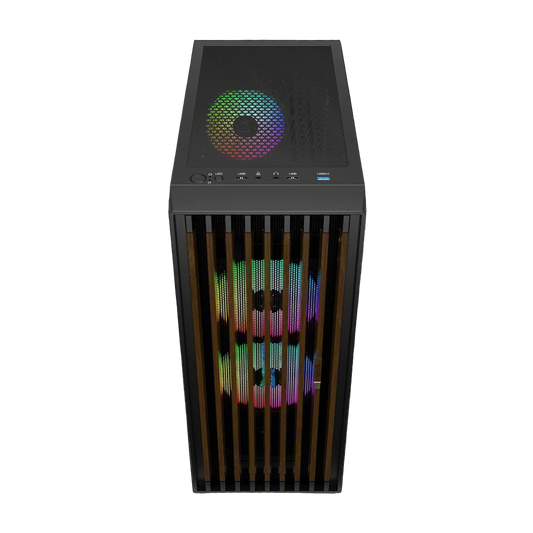 Computer case with RGB lighting on a white background
