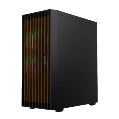 Computer case with RGB lighting on a white background