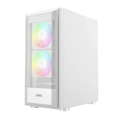White computer case with RGB fans on a white background
